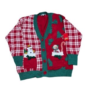 New Christmas Holiday Sweater Festive Ugly Snowman V-neck Women Cardigan XL